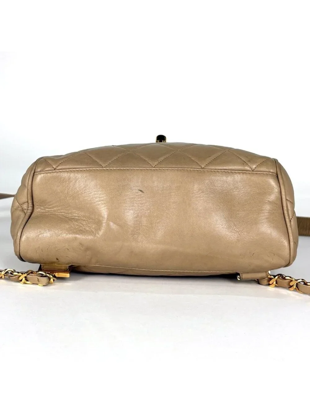 Chanel Backpack Quilted CC Logo Leather Beige